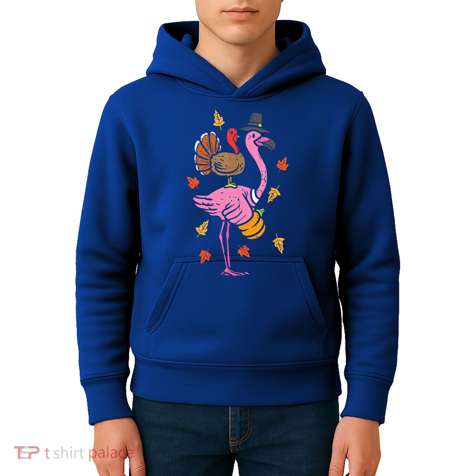 Turkey Pilgrim Flamingo Funny Thanksgiving Kids Hoodie