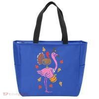 Turkey Pilgrim Flamingo Funny Thanksgiving Tote Bag thumb 0