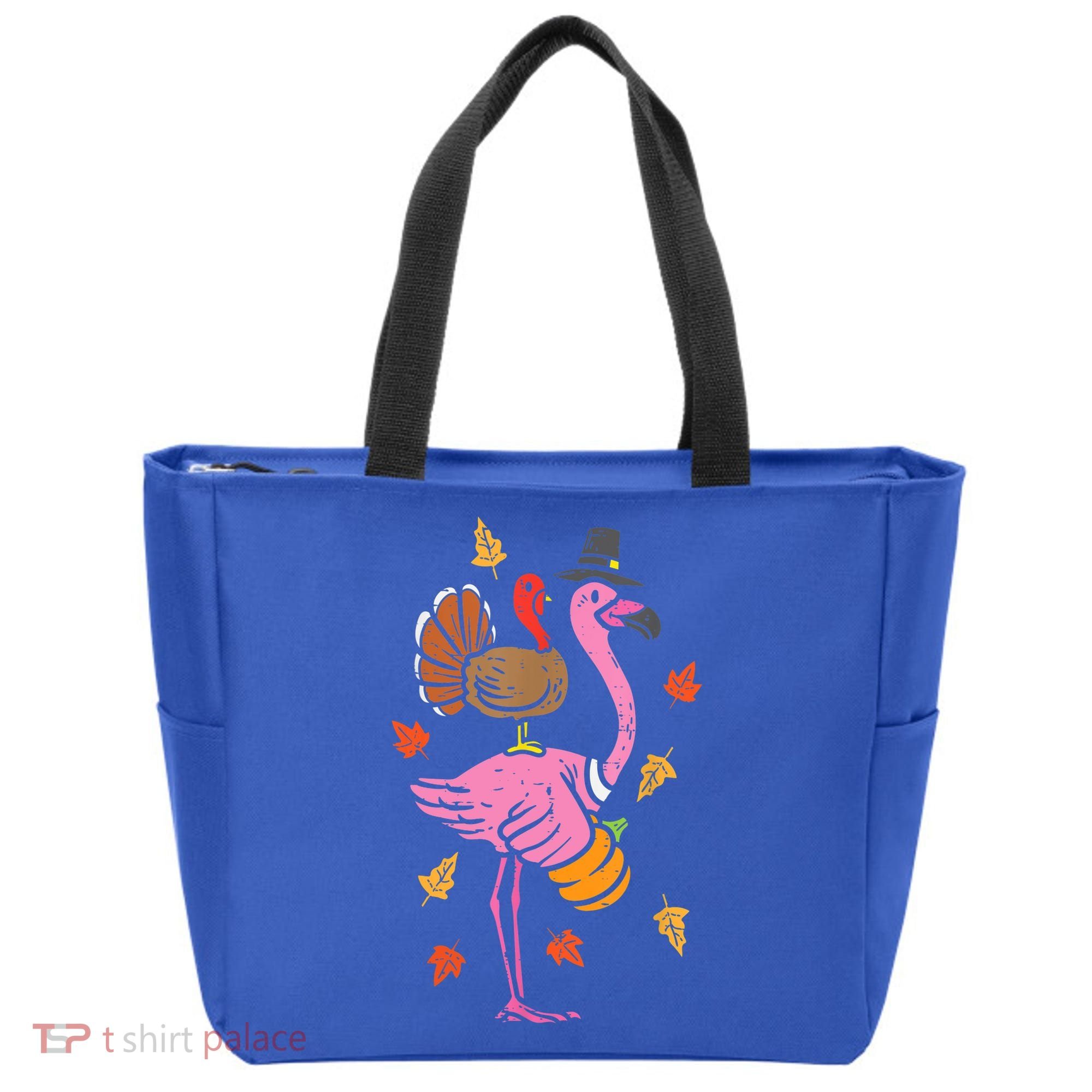 Turkey Pilgrim Flamingo Funny Thanksgiving Tote Bag