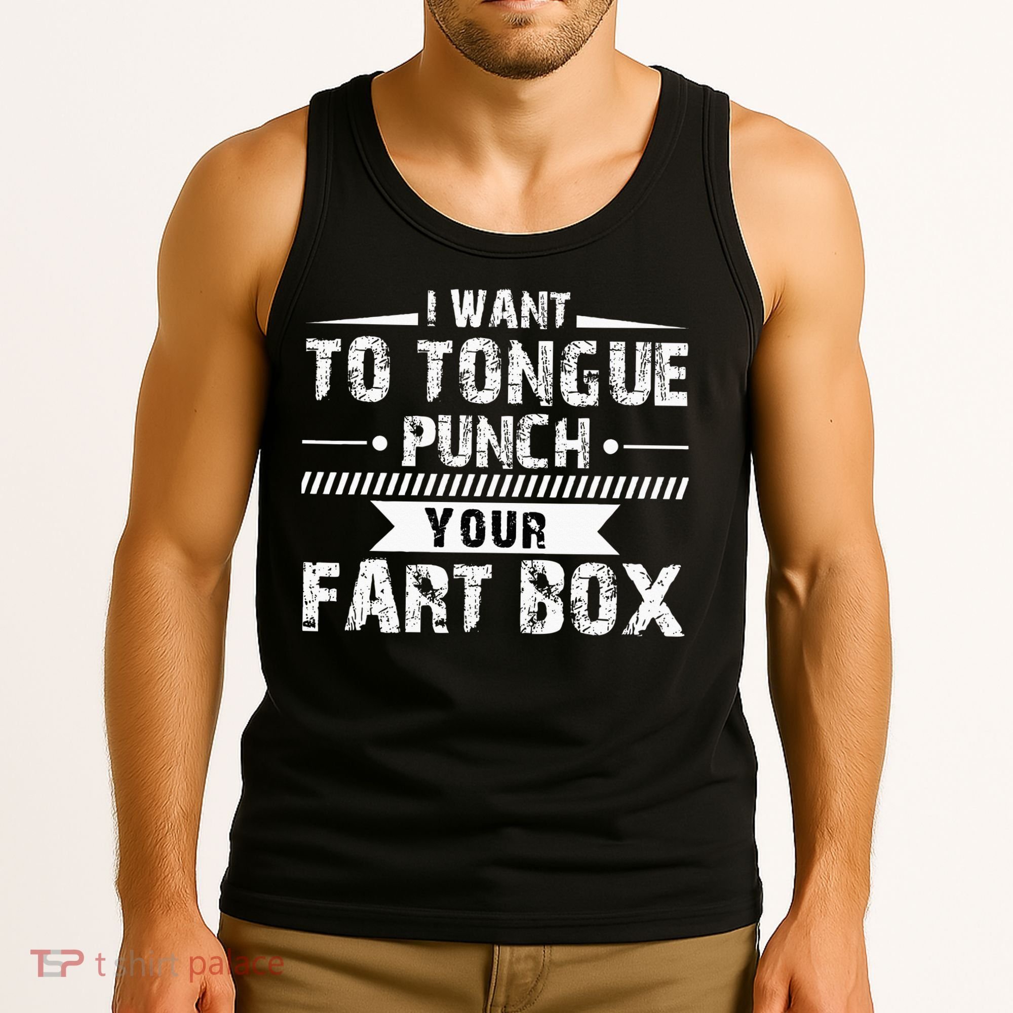 Tongue Punch Fart Box Funny Word Pun Humor Sarcasm Joke Gag Tank Top