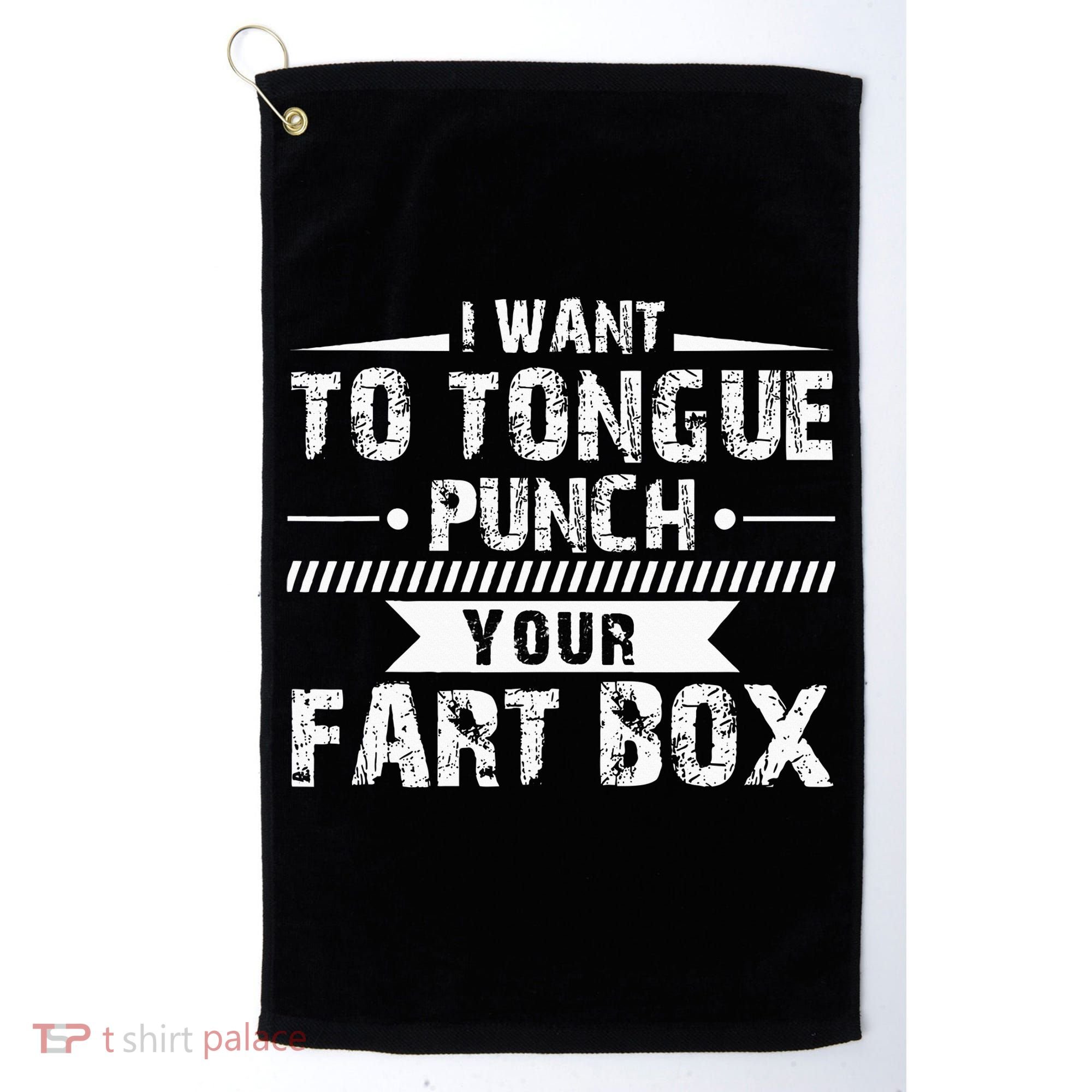 Tongue Punch Fart Box Funny Word Pun Humor Sarcasm Joke Gag Golf Towel