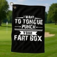 Tongue Punch Fart Box Funny Word Pun Humor Sarcasm Joke Gag Golf Towel thumb 1