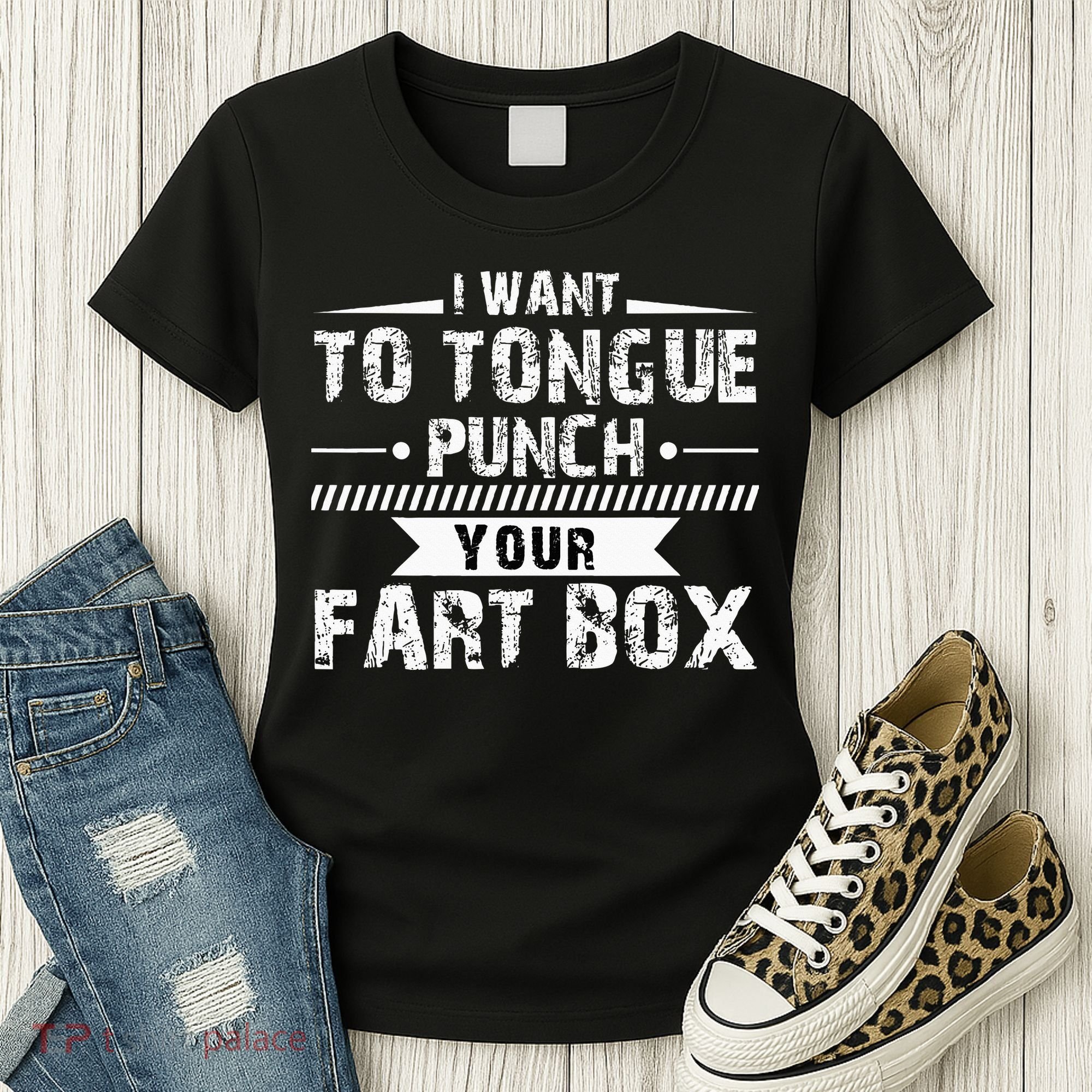 Tongue Punch Fart Box Funny Word Pun Humor Sarcasm Joke Gag Women's T-Shirt