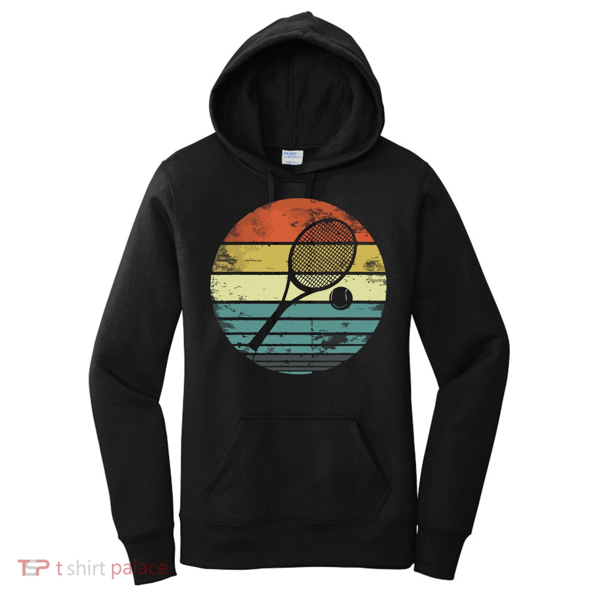 Tennis Player Gifts Retro Sunset Tennis Racquet Ball Coach Women's Hoodie