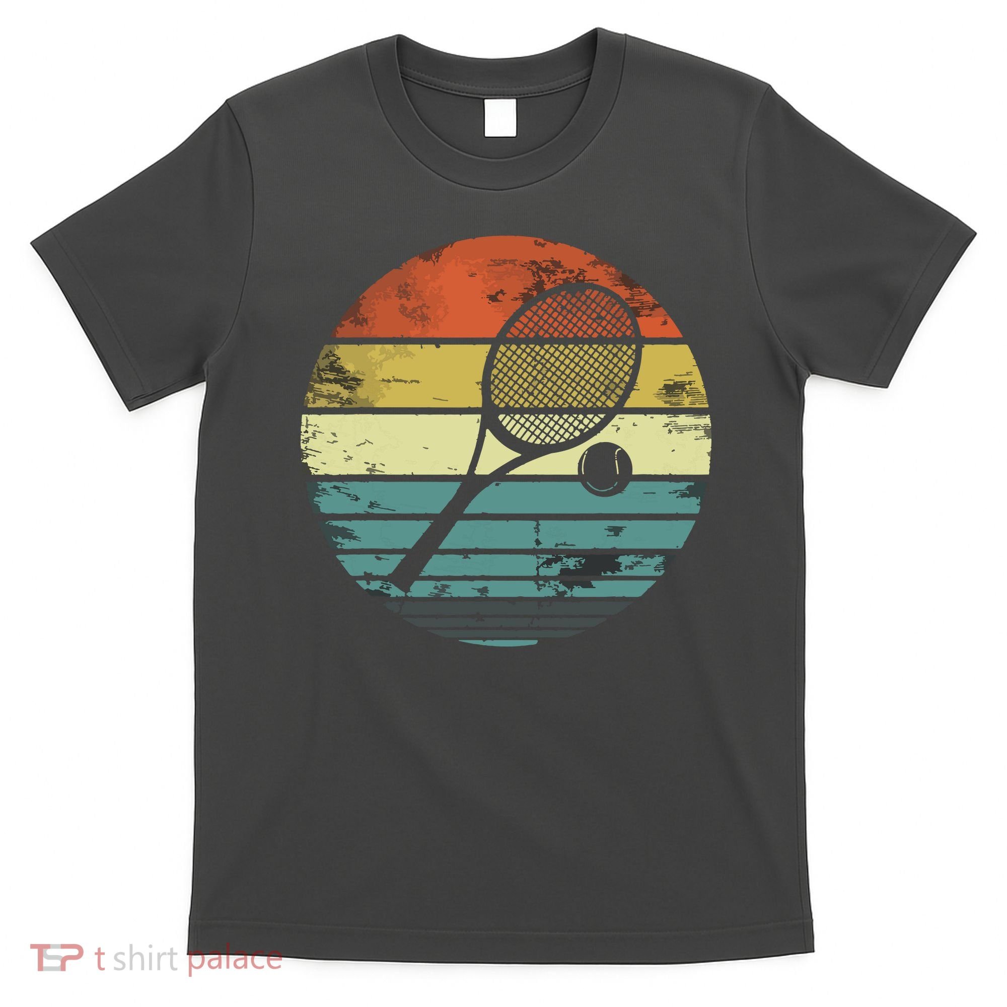 Tennis Player Gifts Retro Sunset Tennis Racquet Ball Coach T-Shirt