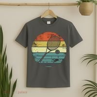 Tennis Player Gifts Retro Sunset Tennis Racquet Ball Coach T-Shirt thumb 2