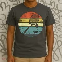 Tennis Player Gifts Retro Sunset Tennis Racquet Ball Coach T-Shirt thumb 3