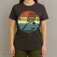 Tennis Player Gifts Retro Sunset Tennis Racquet Ball Coach T-Shirt thumb 4