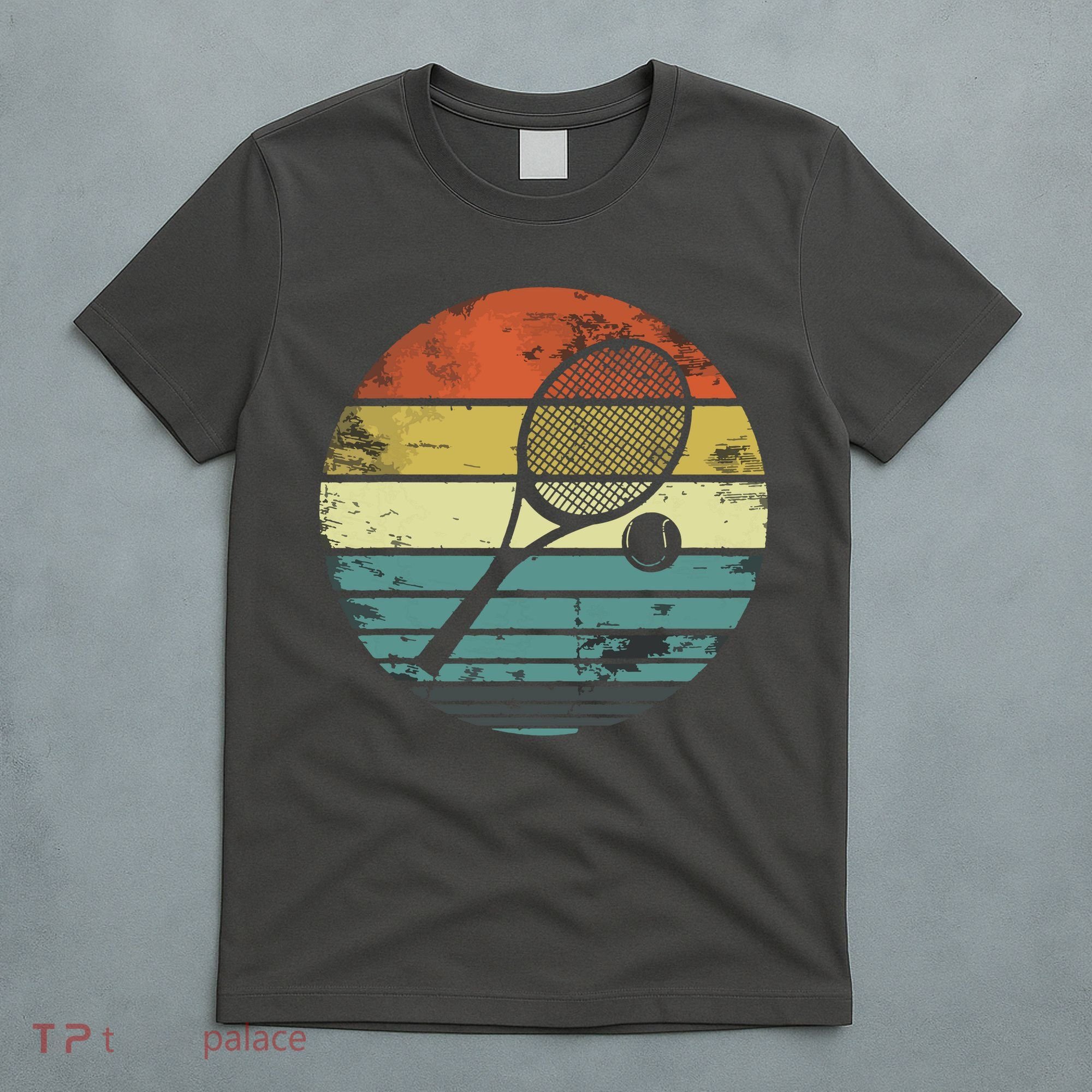Tennis Player Gifts Retro Sunset Tennis Racquet Ball Coach T-Shirt