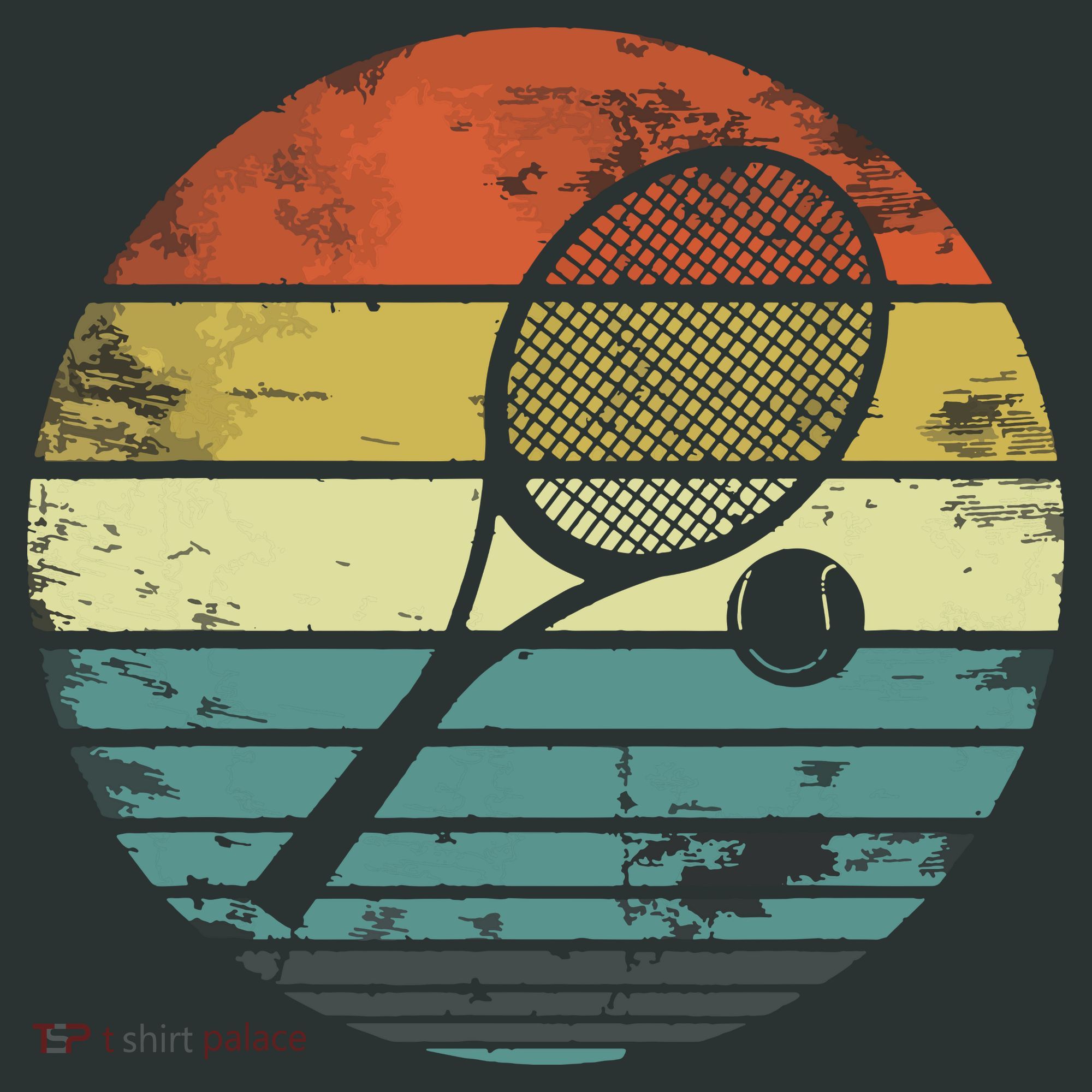 Tennis Player Gifts Retro Sunset Tennis Racquet Ball Coach T-Shirt