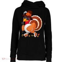Turkey Playing Golf Thanksgiving Turkey Golf Womens Funnel Neck Pullover Hood thumb 0