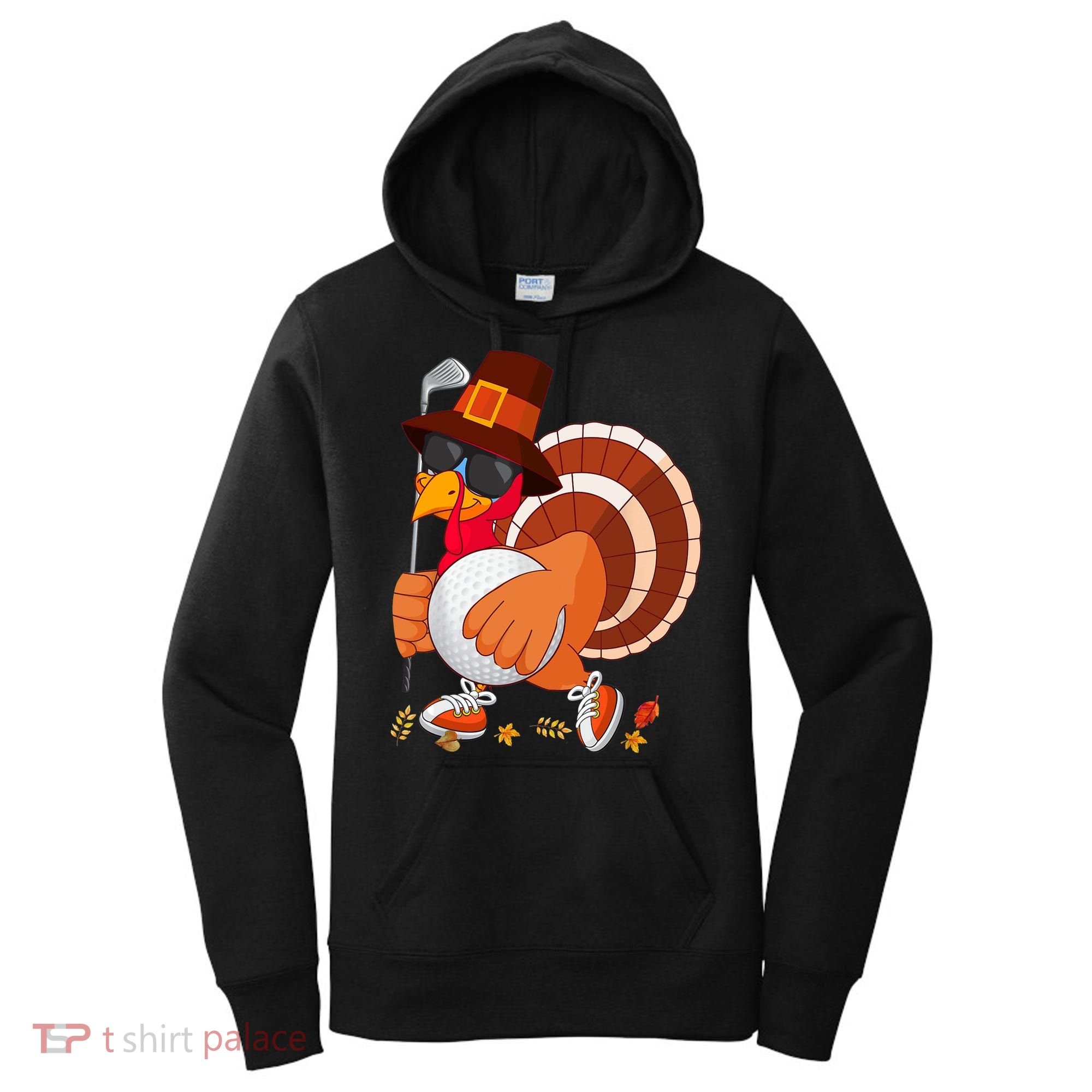 Turkey Playing Golf Thanksgiving Turkey Golf Women's Hoodie