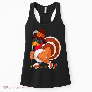 Turkey Playing Golf Thanksgiving Turkey Golf Women's Tank Top