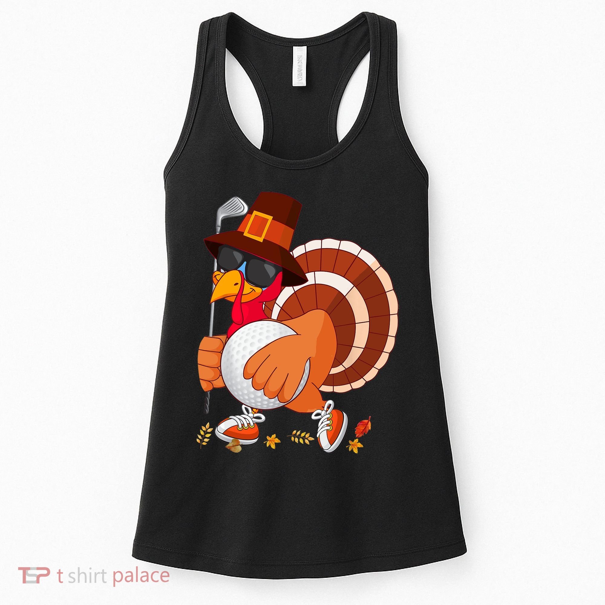 Turkey Playing Golf Thanksgiving Turkey Golf Women's Tank Top