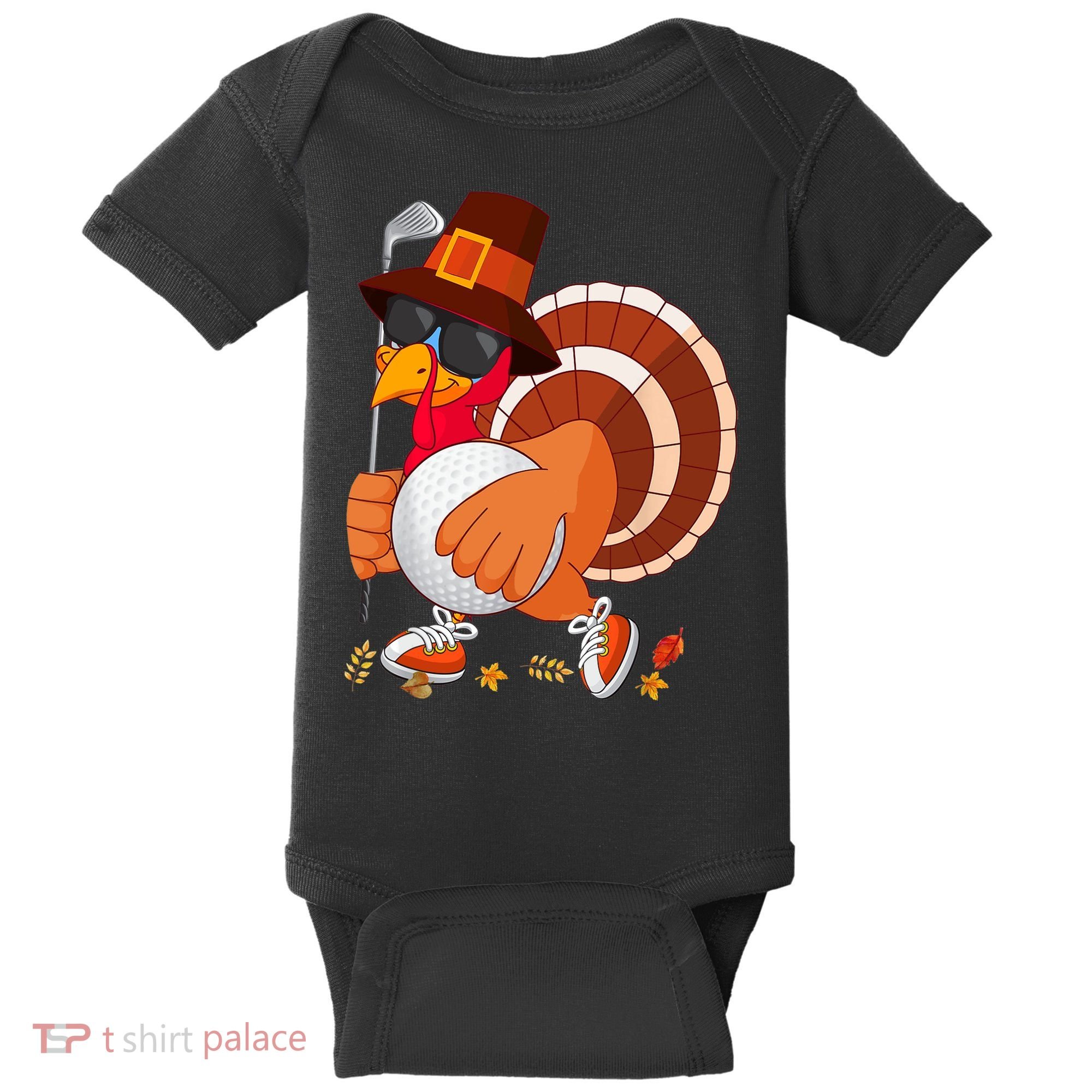 Turkey Playing Golf Thanksgiving Turkey Golf Baby Bodysuit