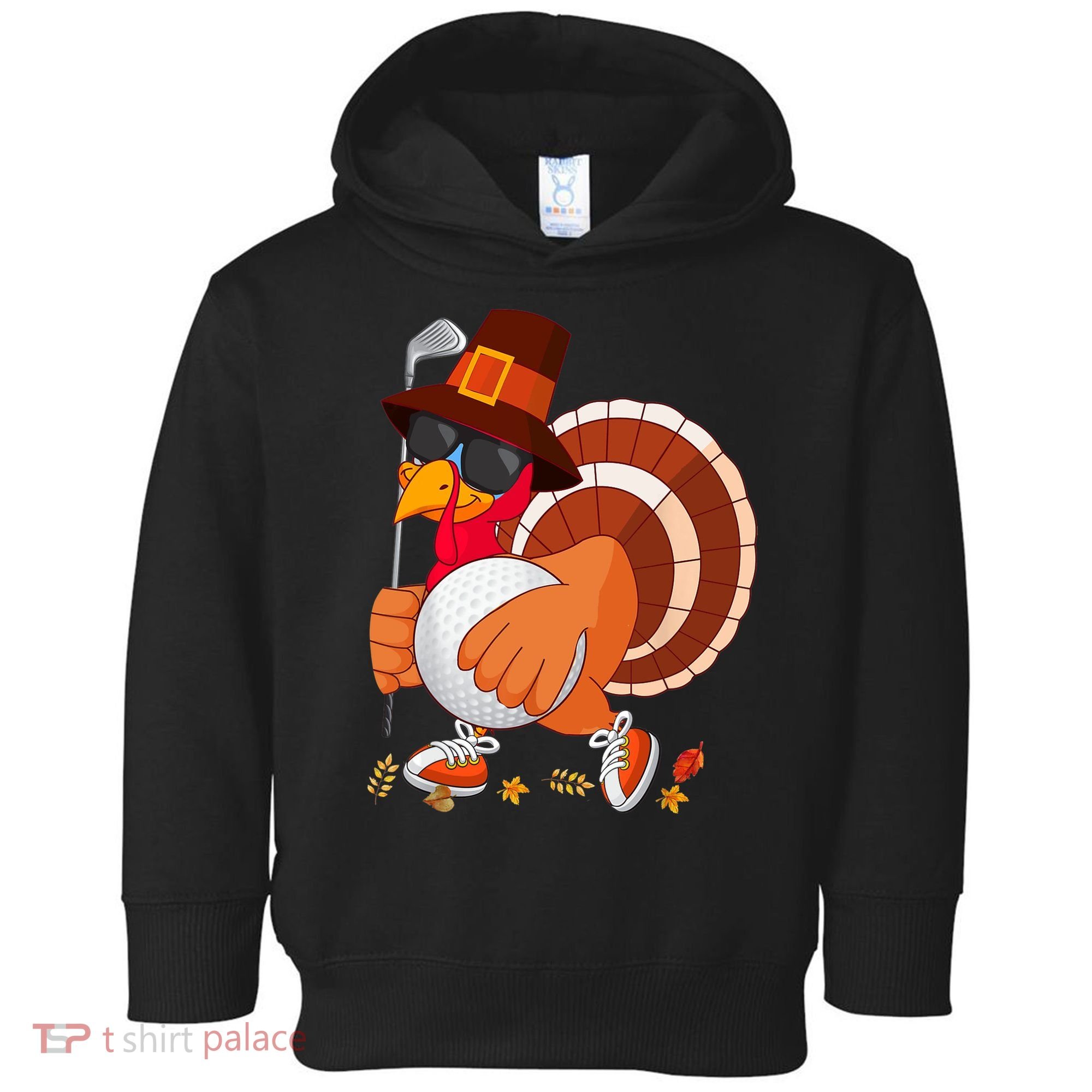 Turkey Playing Golf Thanksgiving Turkey Golf Toddler Hoodie