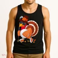 Turkey Playing Golf Thanksgiving Turkey Golf Tank Top thumb 3