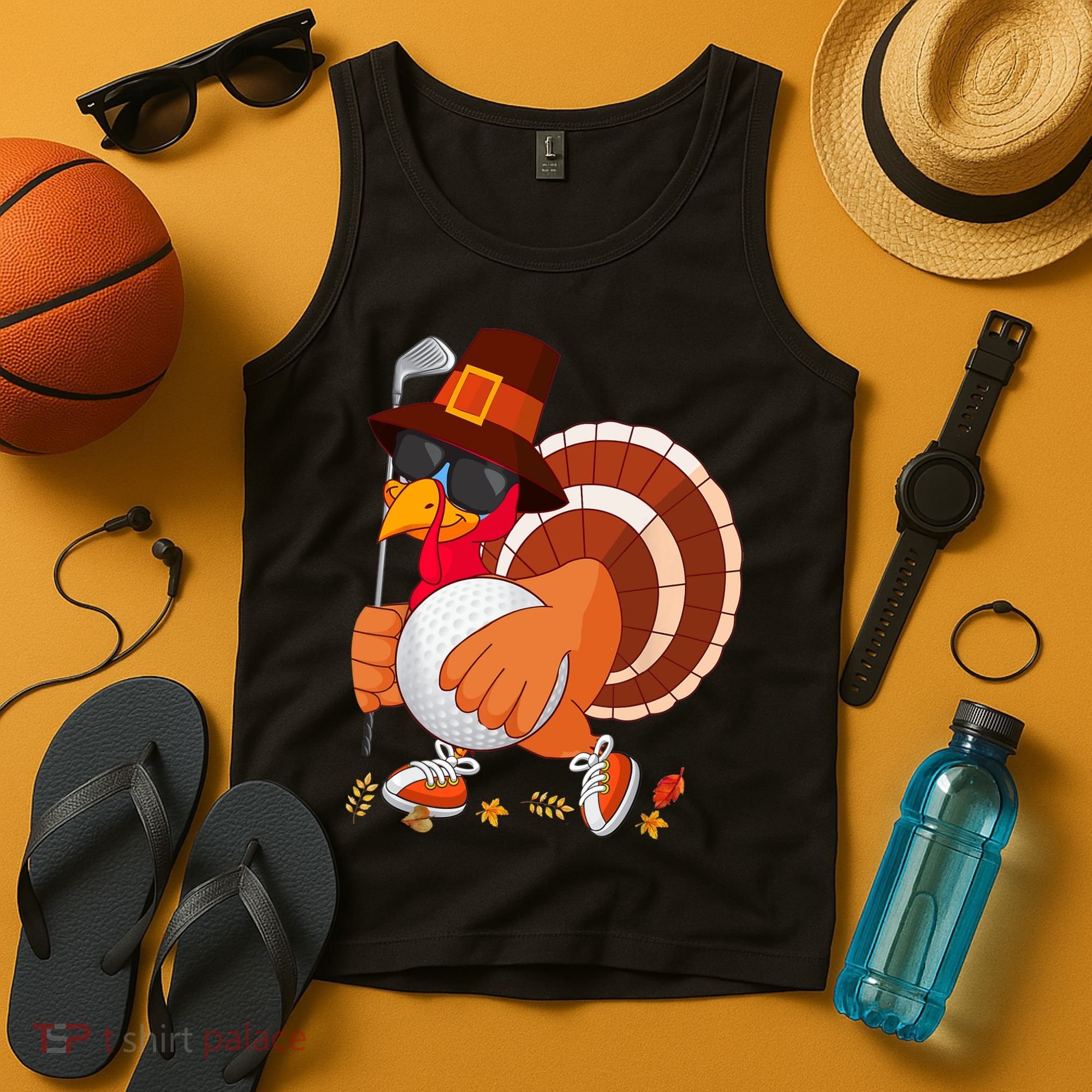 Turkey Playing Golf Thanksgiving Turkey Golf Tank Top
