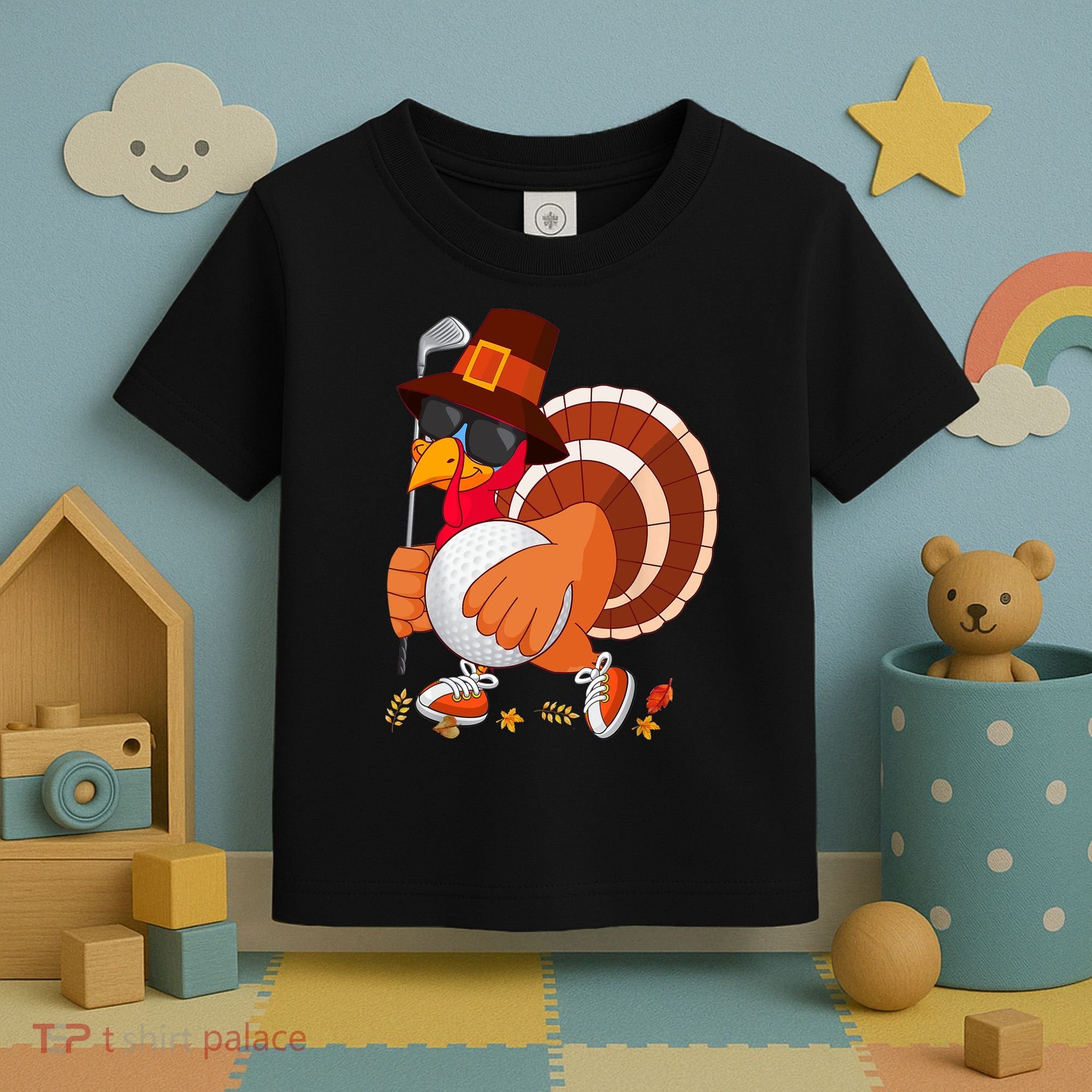 Turkey Playing Golf Thanksgiving Turkey Golf Toddler T-Shirt
