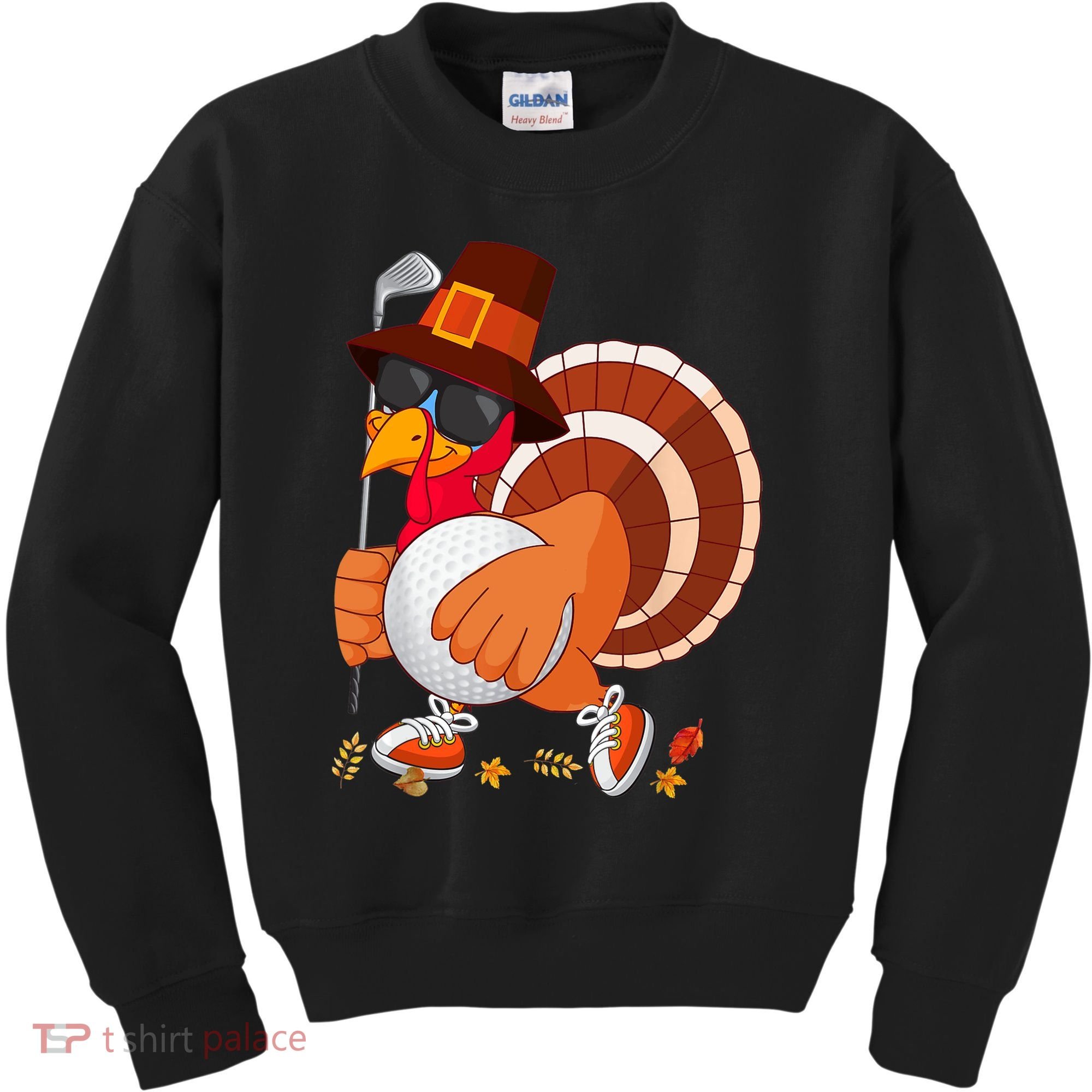 Turkey Playing Golf Thanksgiving Turkey Golf Kids Sweatshirt