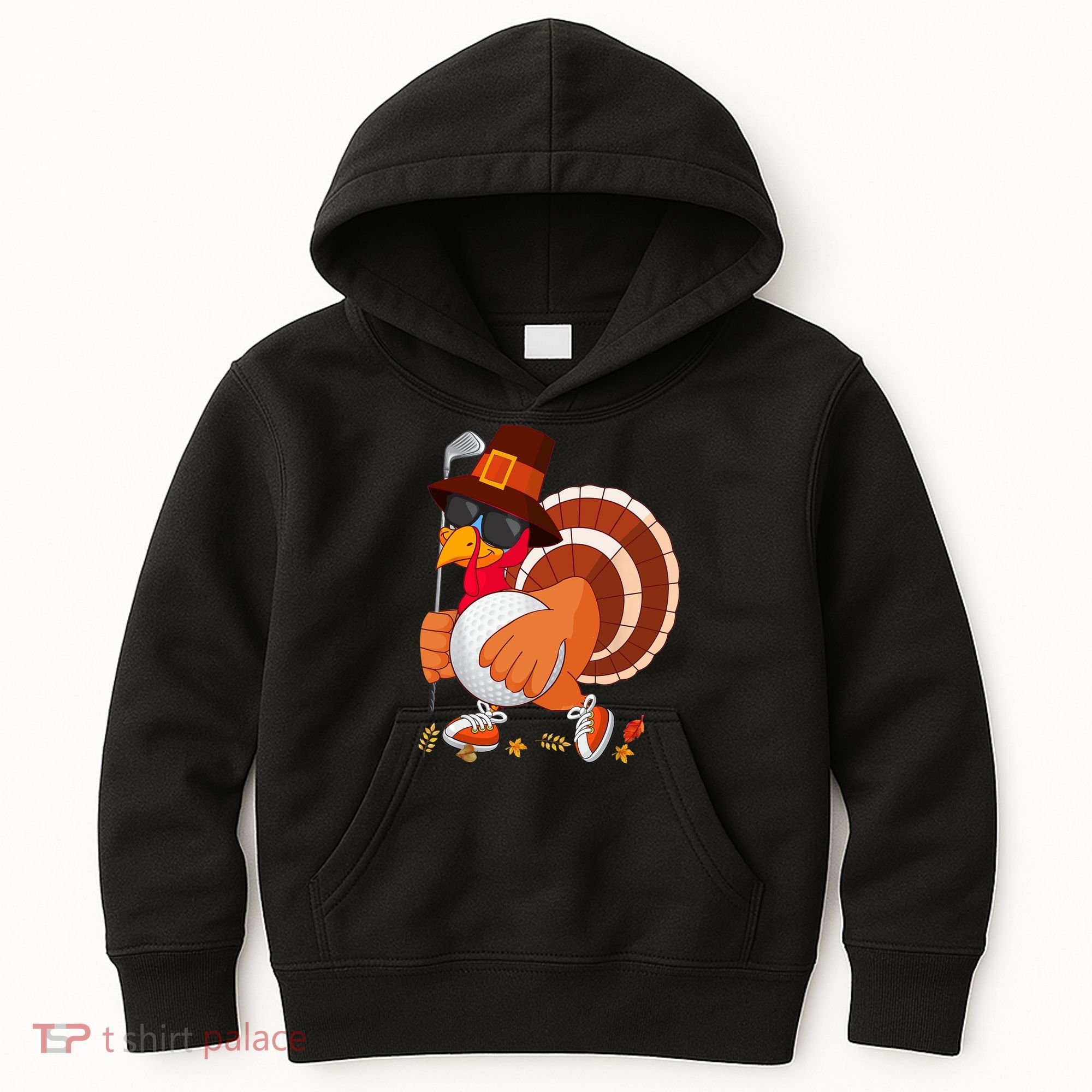 Turkey Playing Golf Thanksgiving Turkey Golf Kids Hoodie