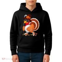 Turkey Playing Golf Thanksgiving Turkey Golf Kids Hoodie thumb 4