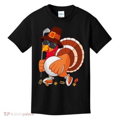 Turkey Playing Golf Thanksgiving Turkey Golf Kids T-Shirt