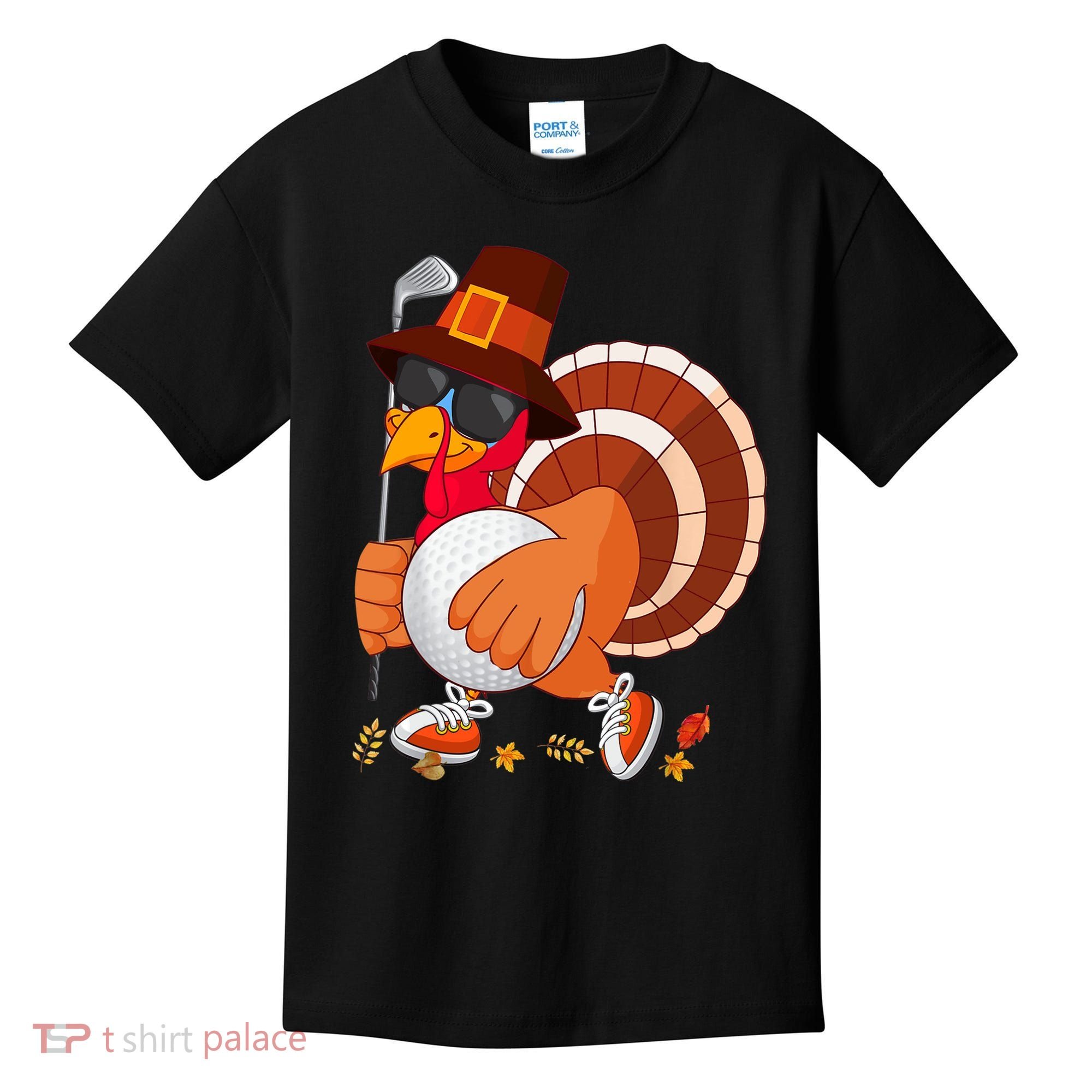 Turkey Playing Golf Thanksgiving Turkey Golf Kids T-Shirt