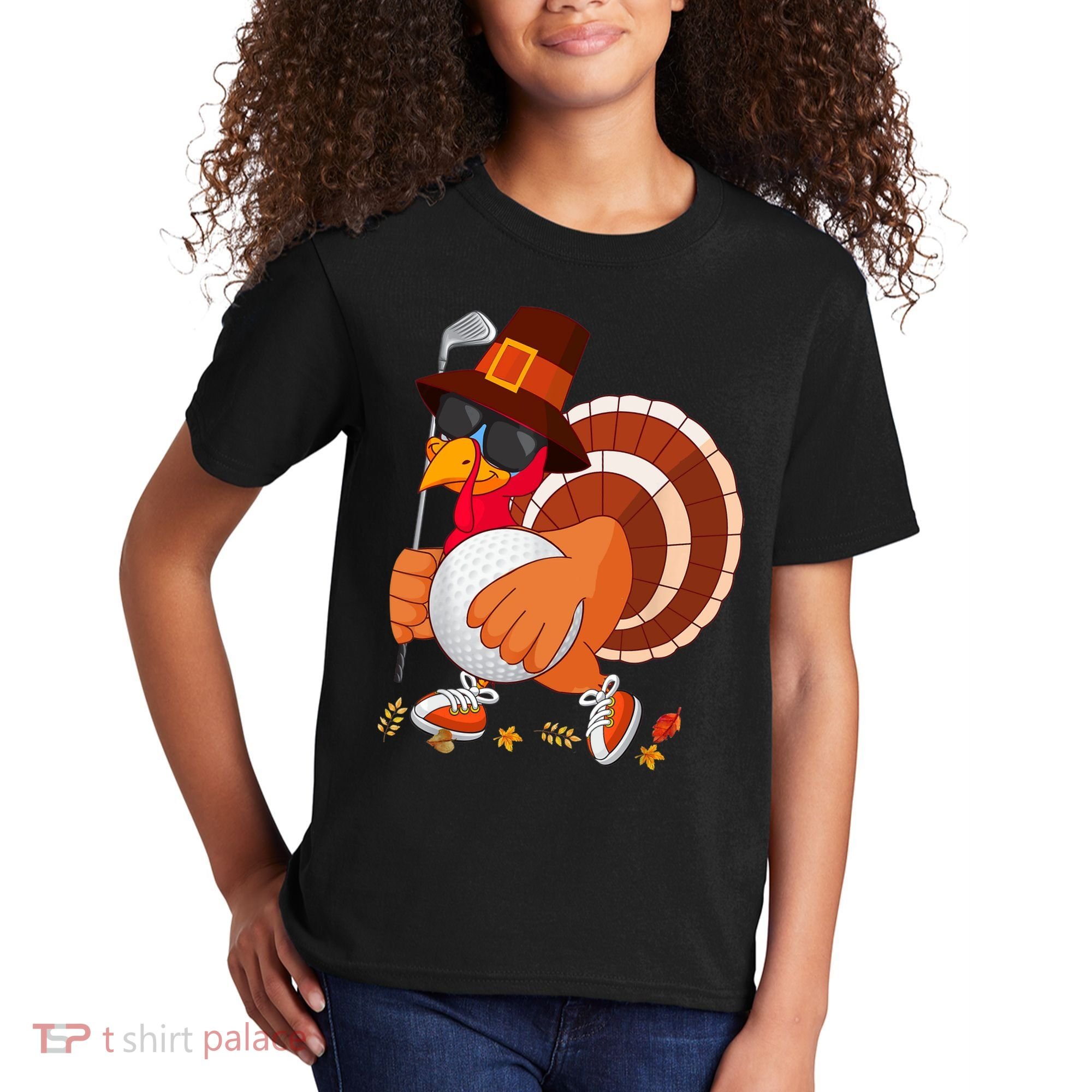 Turkey Playing Golf Thanksgiving Turkey Golf Kids T-Shirt