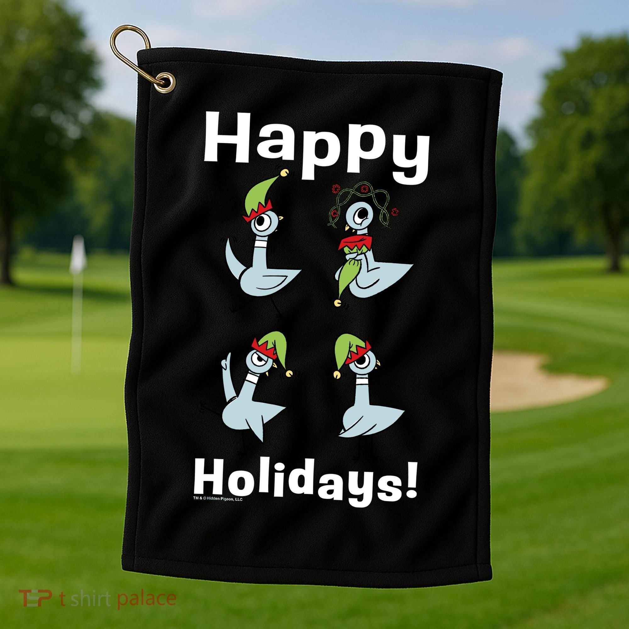 The Pigeon Happy Holidays Christmas Pigeon Golf Towel