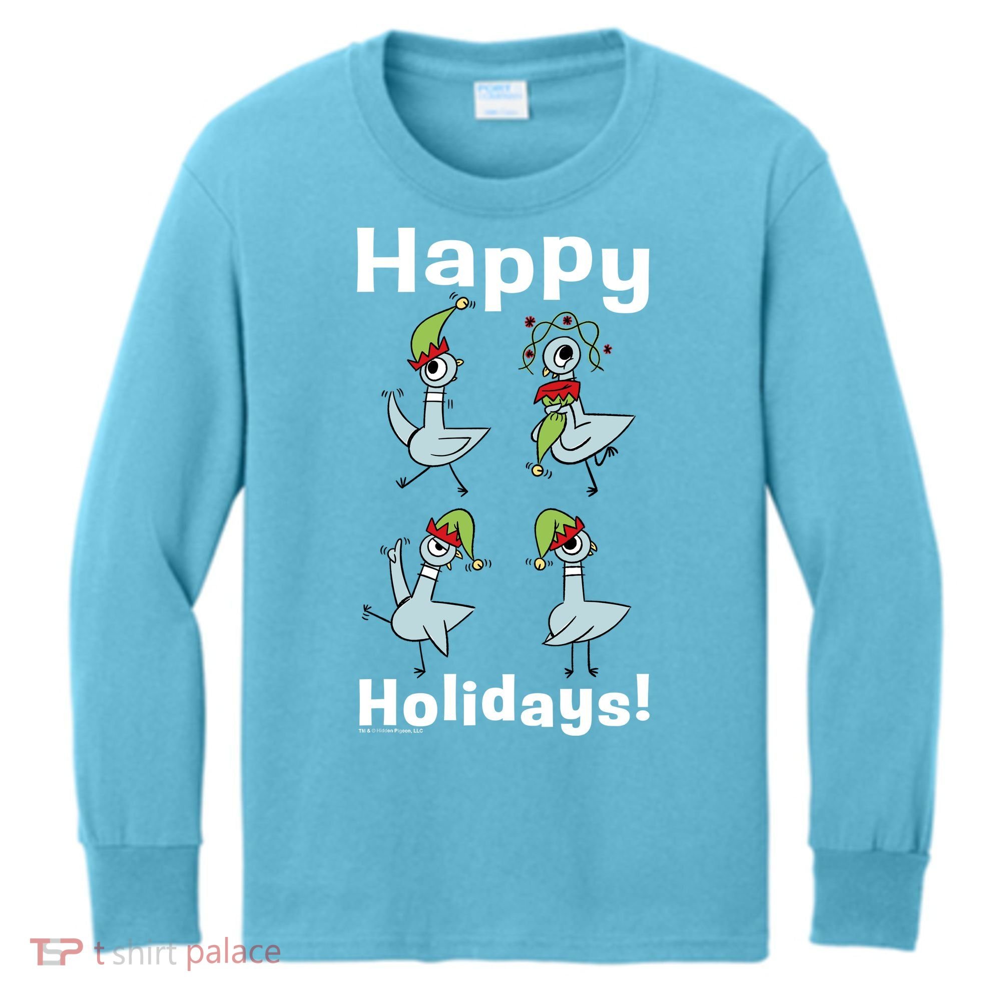 The Pigeon Happy Holidays Christmas Pigeon Kids Long Sleeve Shirt