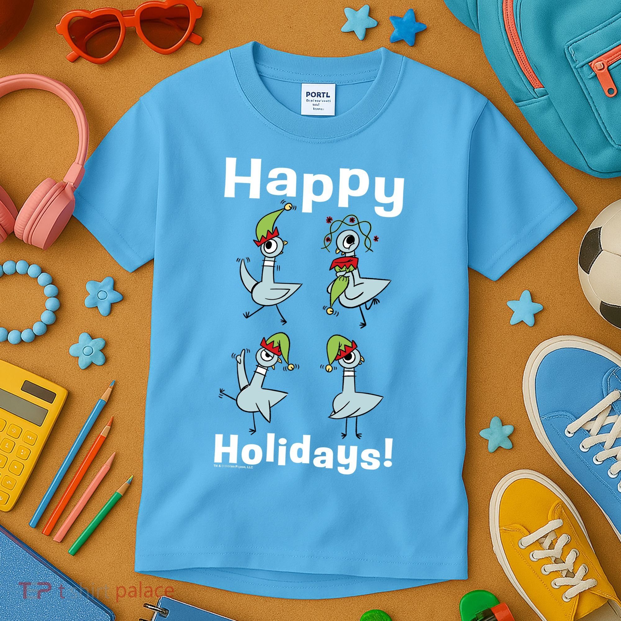The Pigeon Happy Holidays Christmas Pigeon Kids T-Shirt