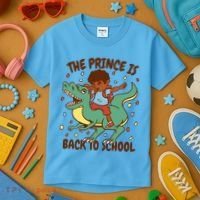 The Prince Is Back To School Dinosaur Dab Kids T-Shirt thumb 3