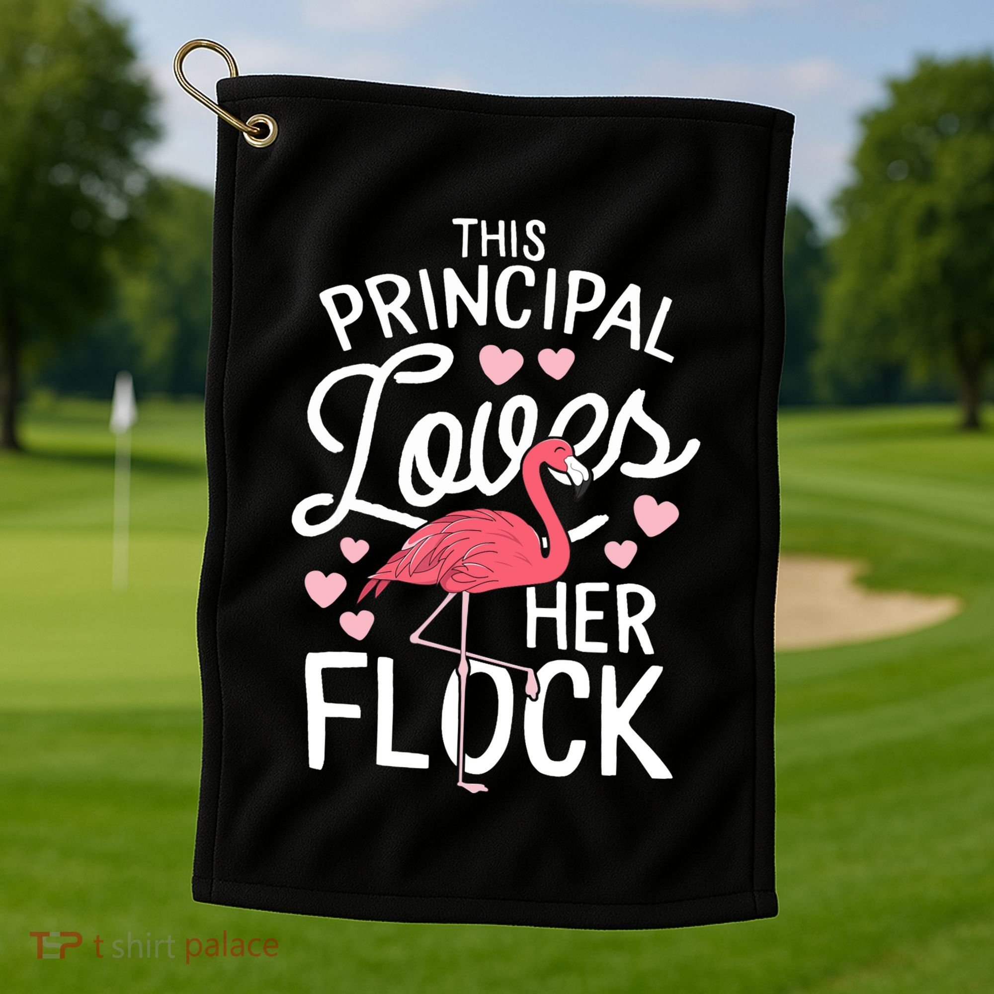 This Principal Loves Her Flock Flamingo Teacher School Gift Golf Towel