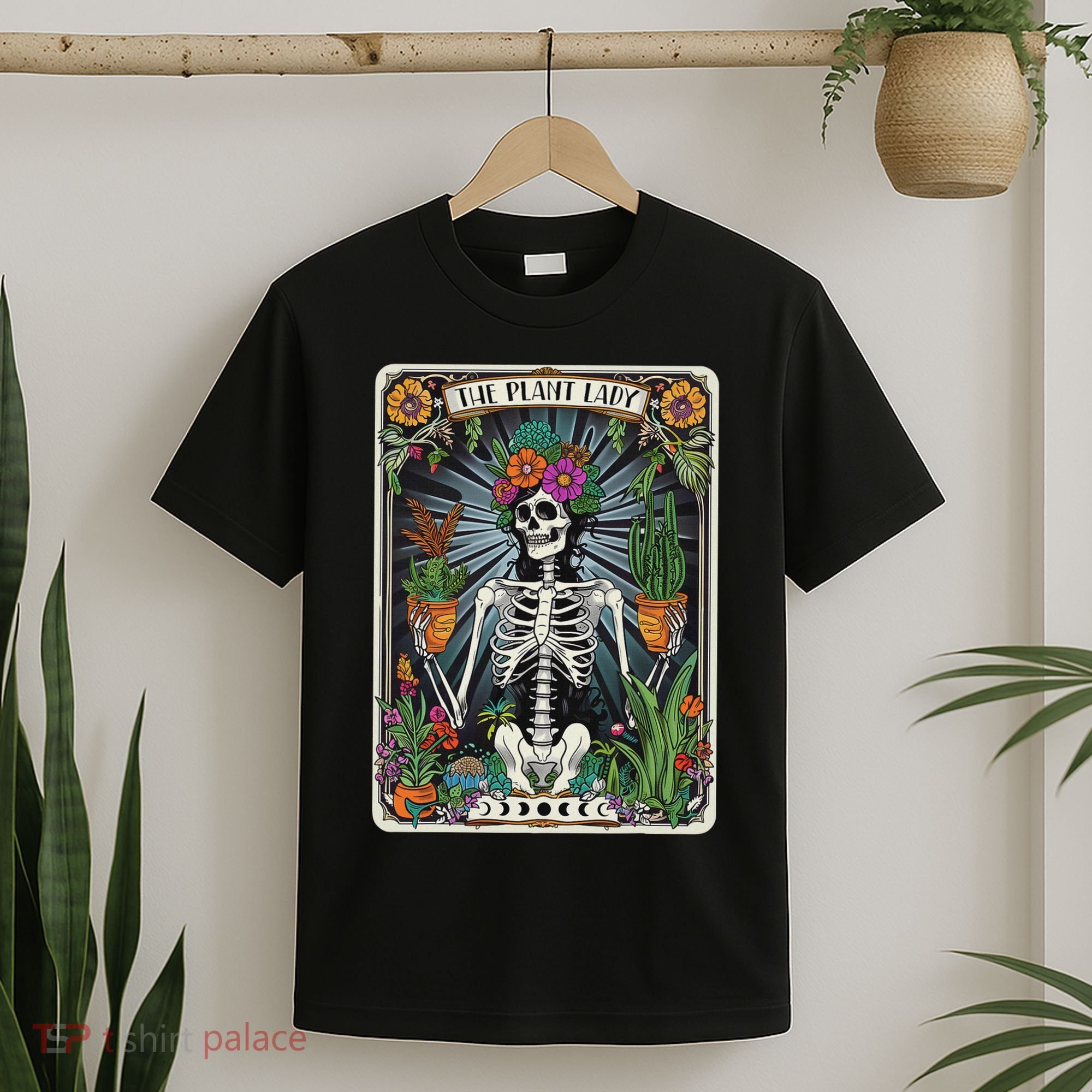 The Plant Lady Funny Mystic Skeleton Tarot Cards Plant Lover T-Shirt