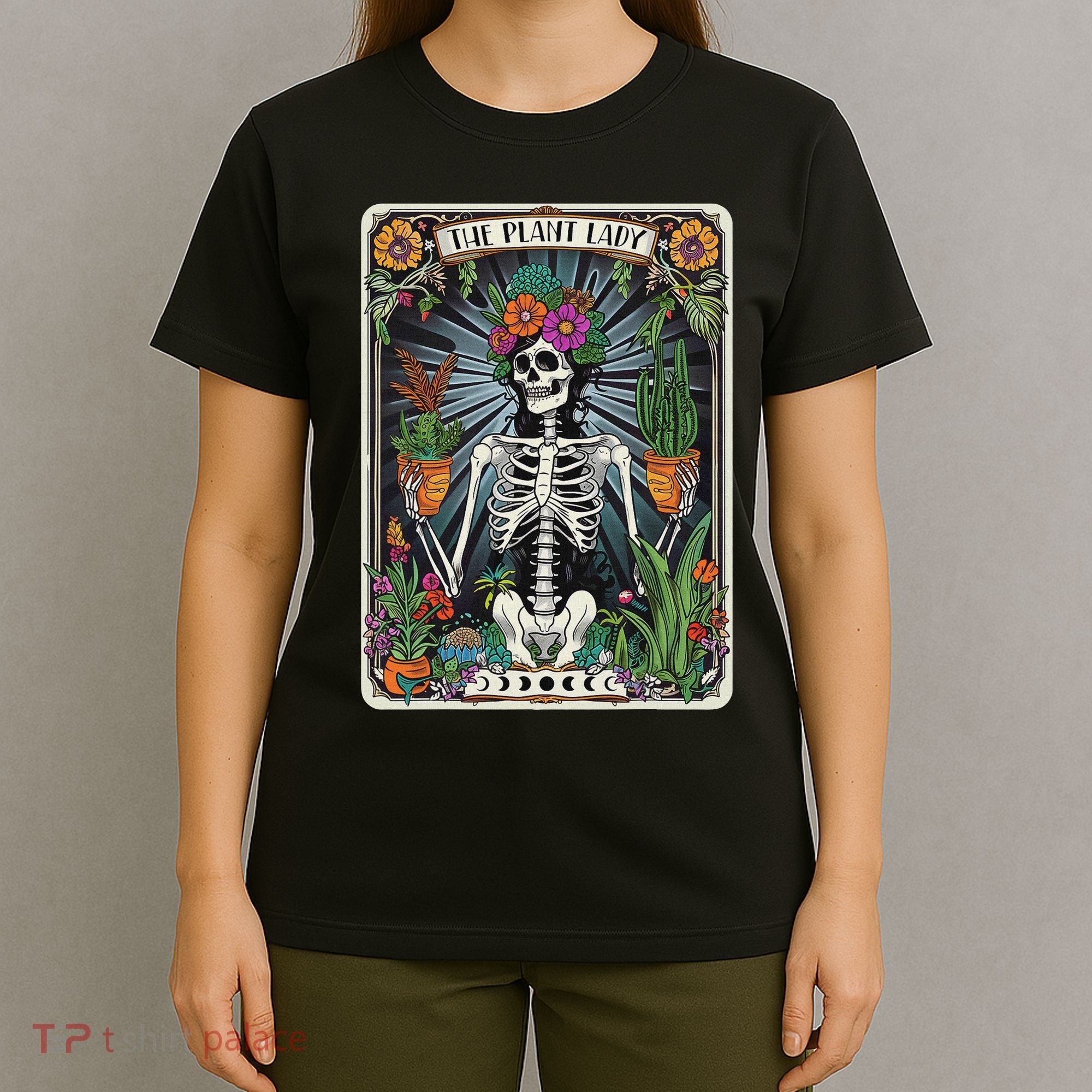 The Plant Lady Funny Mystic Skeleton Tarot Cards Plant Lover T-Shirt