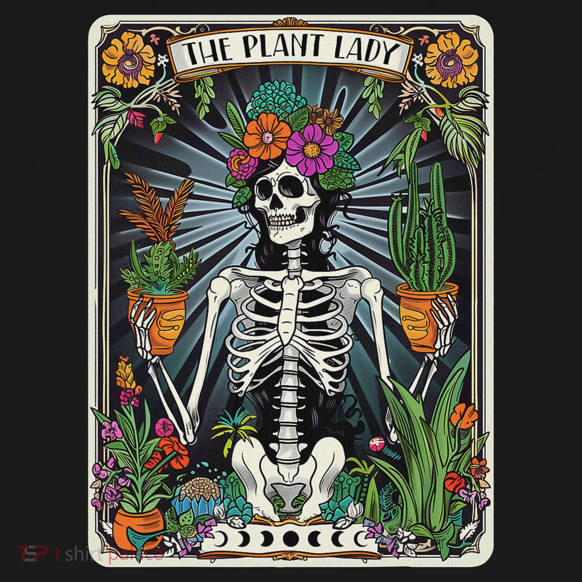 The Plant Lady Funny Mystic Skeleton Tarot Cards Plant Lover T-Shirt