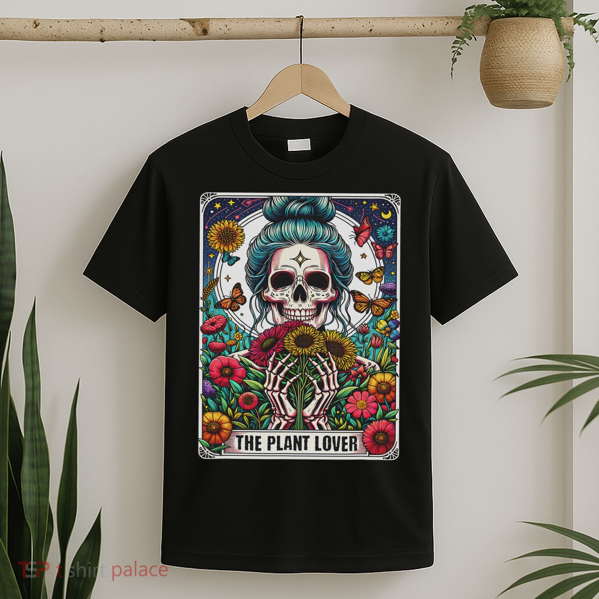 The Plant Lover Tarot Card Skeleton Flower Gardening T-Shirt