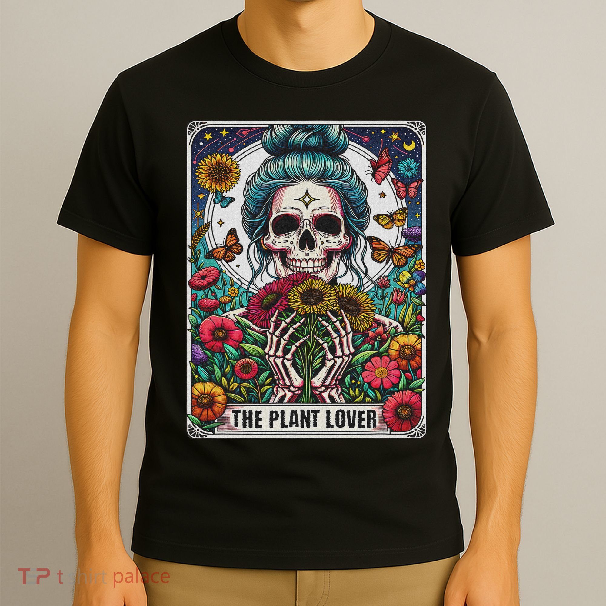 The Plant Lover Tarot Card Skeleton Flower Gardening T-Shirt