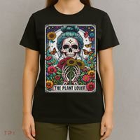 The Plant Lover Tarot Card Skeleton Flower Gardening T-Shirt thumb 4