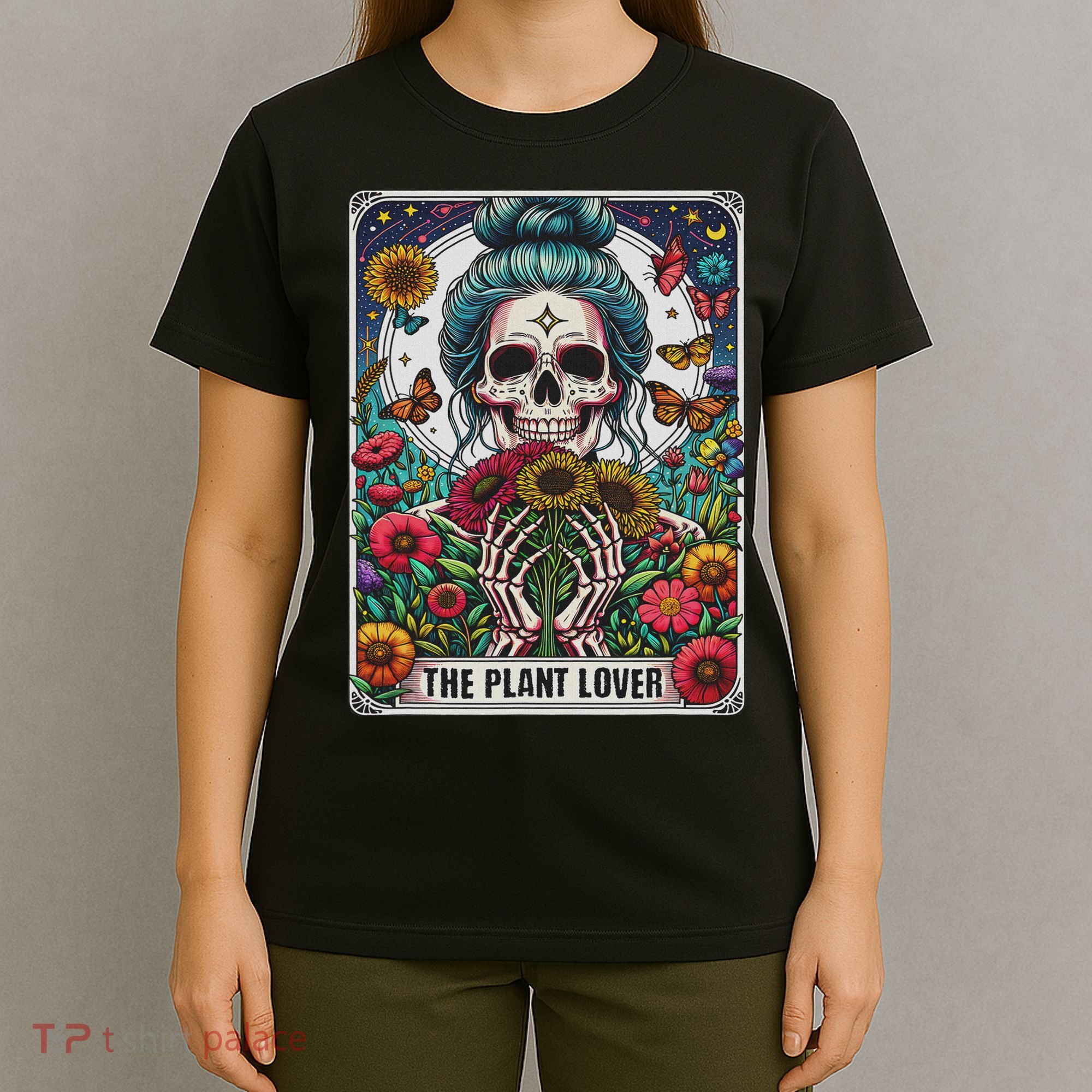 The Plant Lover Tarot Card Skeleton Flower Gardening T-Shirt