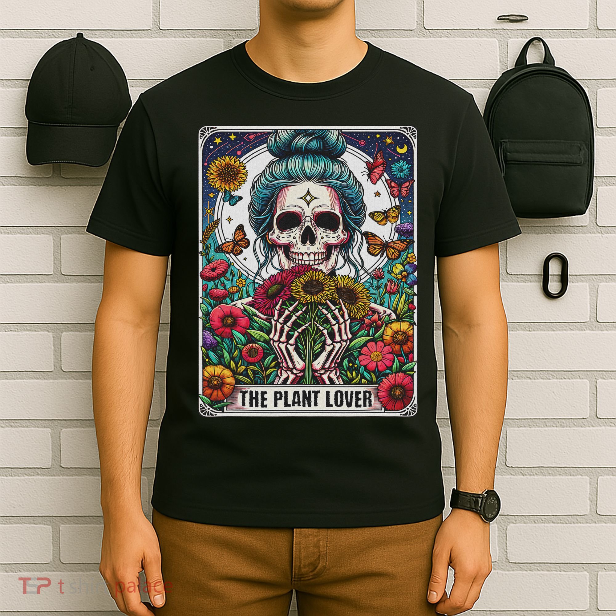 The Plant Lover Tarot Card Skeleton Flower Gardening T-Shirt