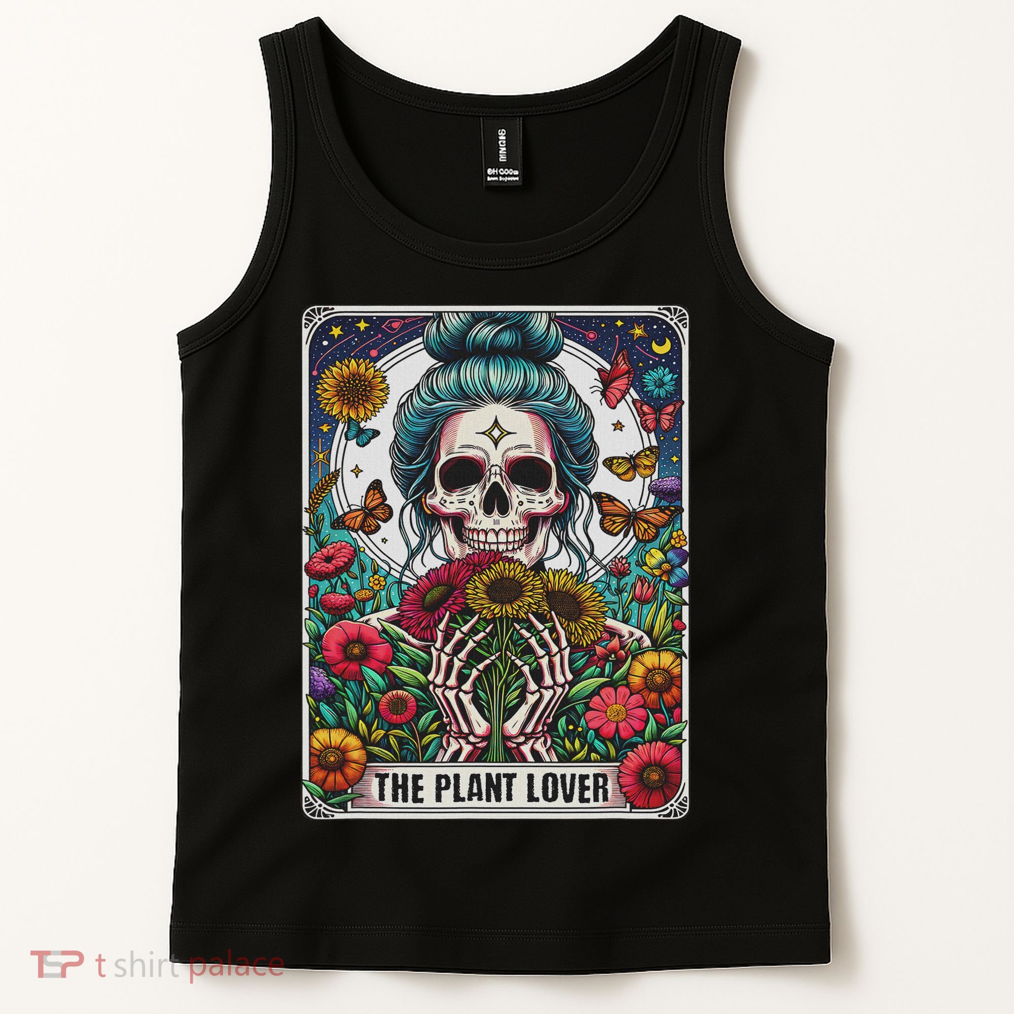 The Plant Lover Tarot Card Skeleton Flower Gardening Tank Top