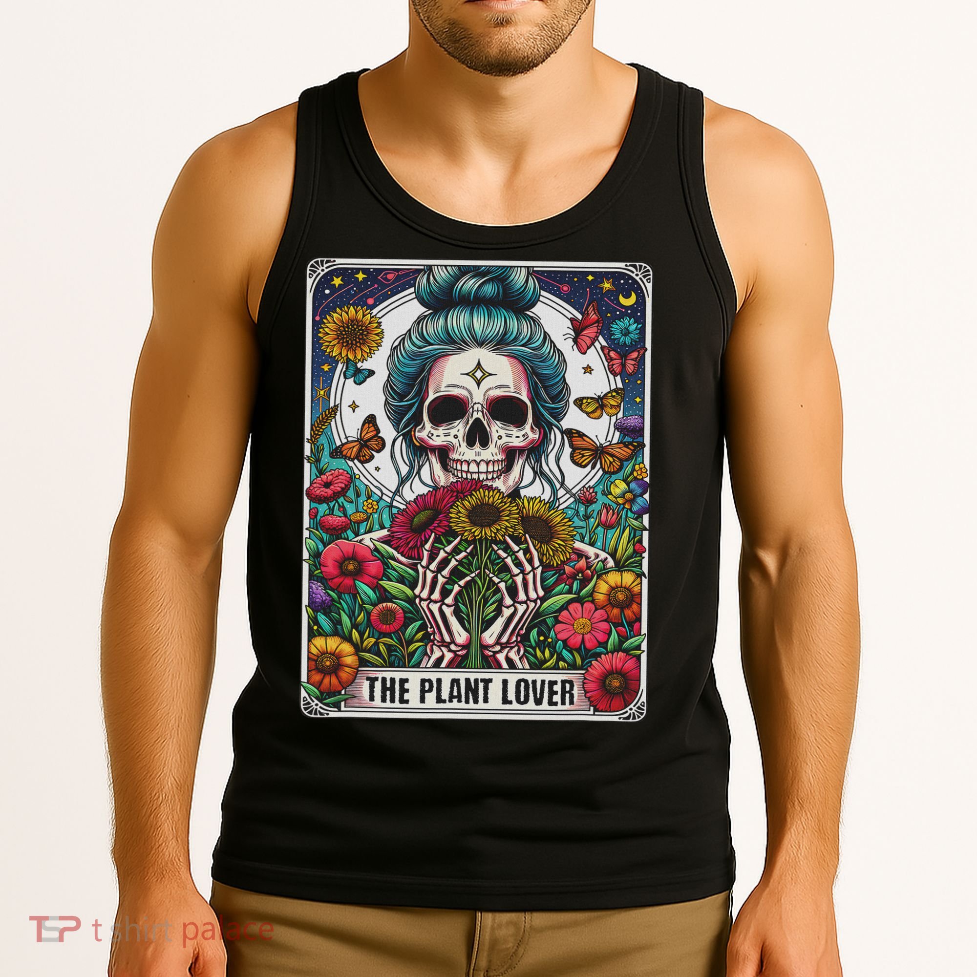 The Plant Lover Tarot Card Skeleton Flower Gardening Tank Top