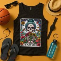 The Plant Lover Tarot Card Skeleton Flower Gardening Tank Top thumb 4