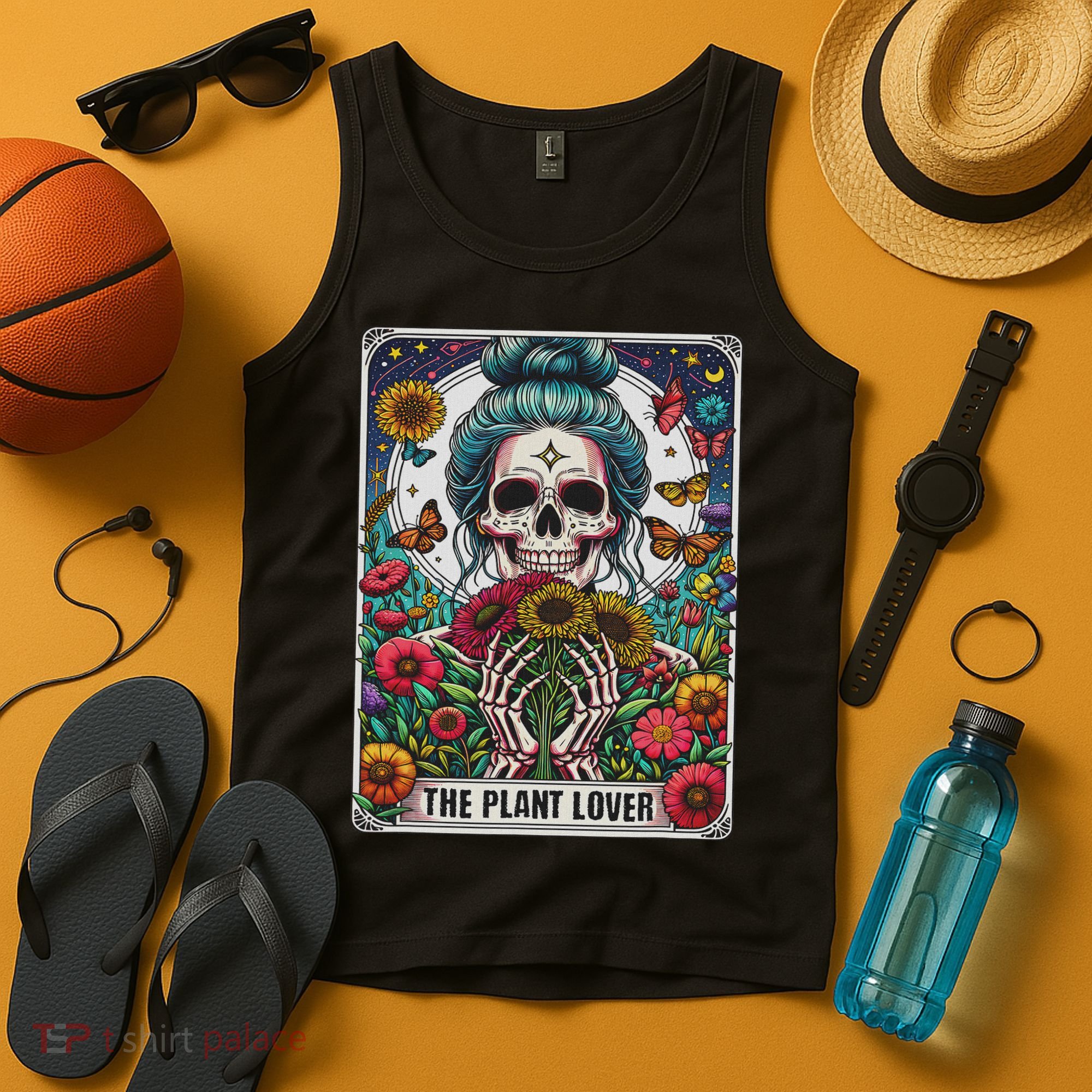 The Plant Lover Tarot Card Skeleton Flower Gardening Tank Top