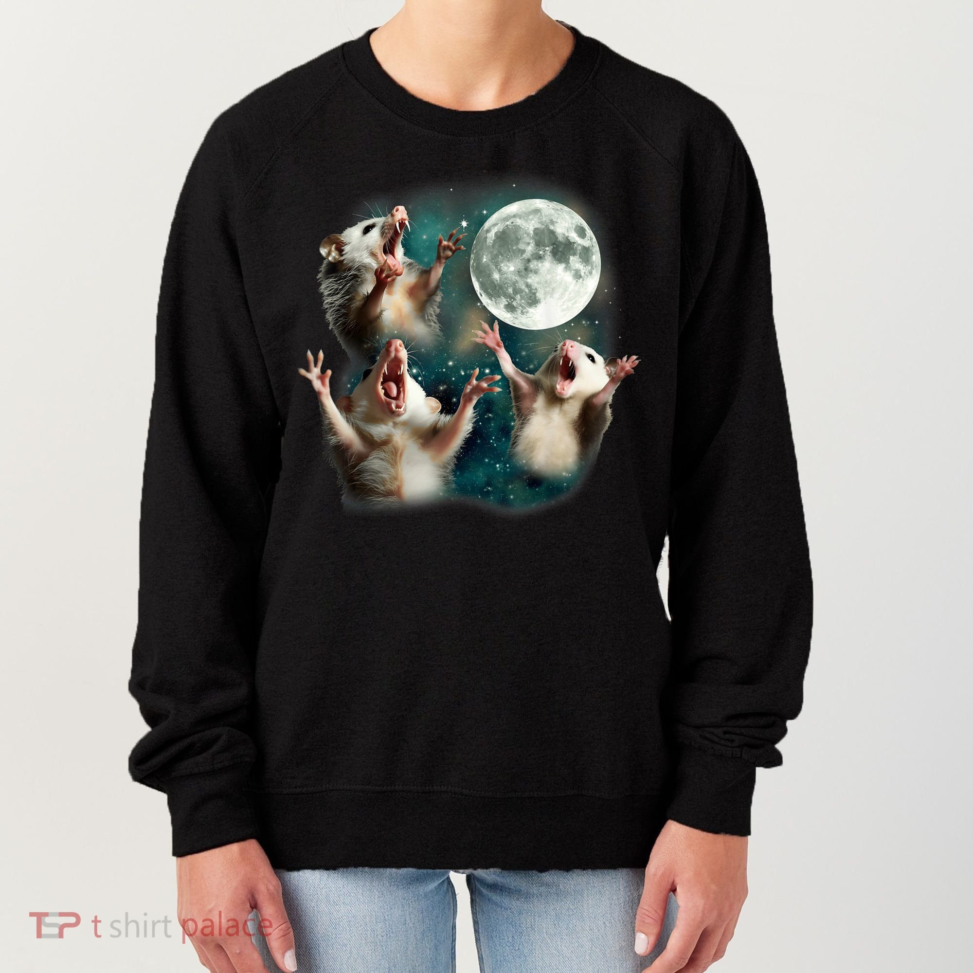 Three Possum Moon | 3 Opossum Funny Weird Cursed Meme Women's Sweatshirt