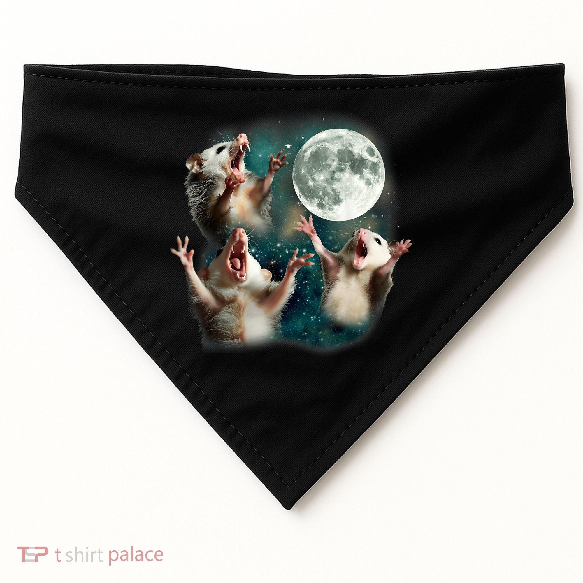 Three Possum Moon | 3 Opossum Funny Weird Cursed Meme USA-Made Doggie Bandana