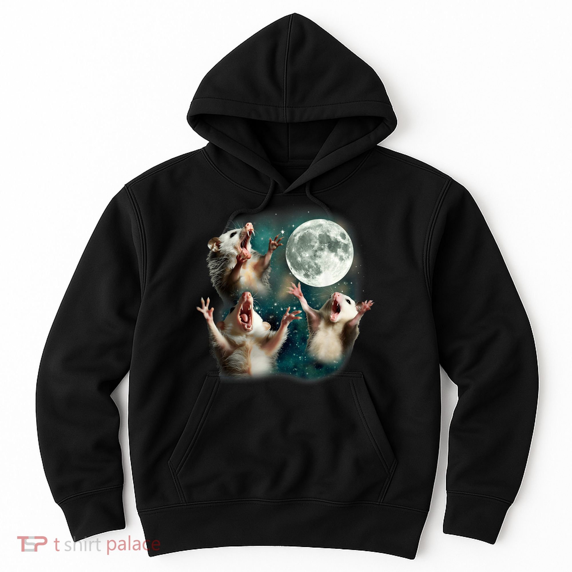Three Possum Moon | 3 Opossum Funny Weird Cursed Meme Hoodie