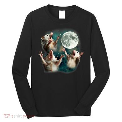 Three Possum Moon | 3 Opossum Funny Weird Cursed Meme Long Sleeve Shirt
